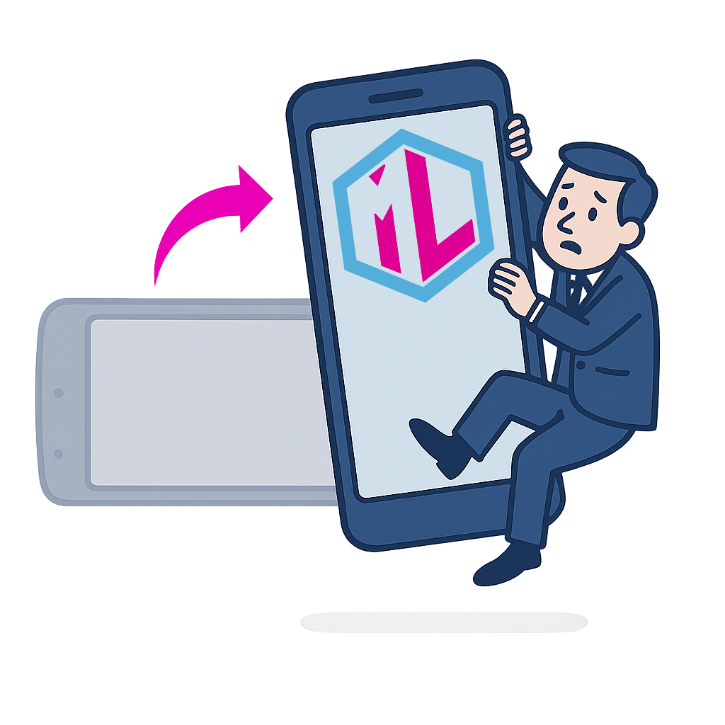 Executive pulling a rotated phone screen back to portrait mode